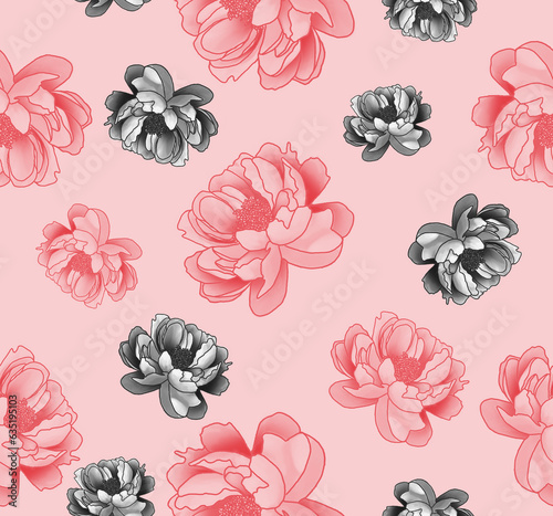 colorful roses, decorative pattern. perfect illustration. Floral seamless pattern for fabric, wallpaper, background. photo