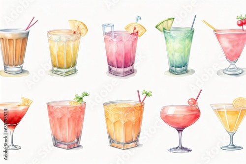 A Number Of Different Types Of Drinks On A White Background