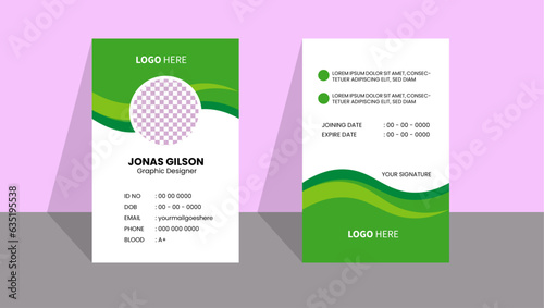 Modern ID Card Template with an author photo place  Office Id Card Layout Employee Id Card for Your Business or Company



