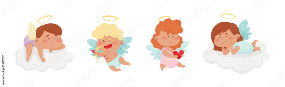 Cute Baby Angels with Nimbus and Wings Vector Set Cute Baby Angels with Nimbus and Wings Vector Set