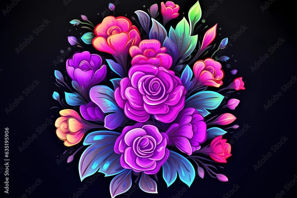 Decorative painting flowers on a black background