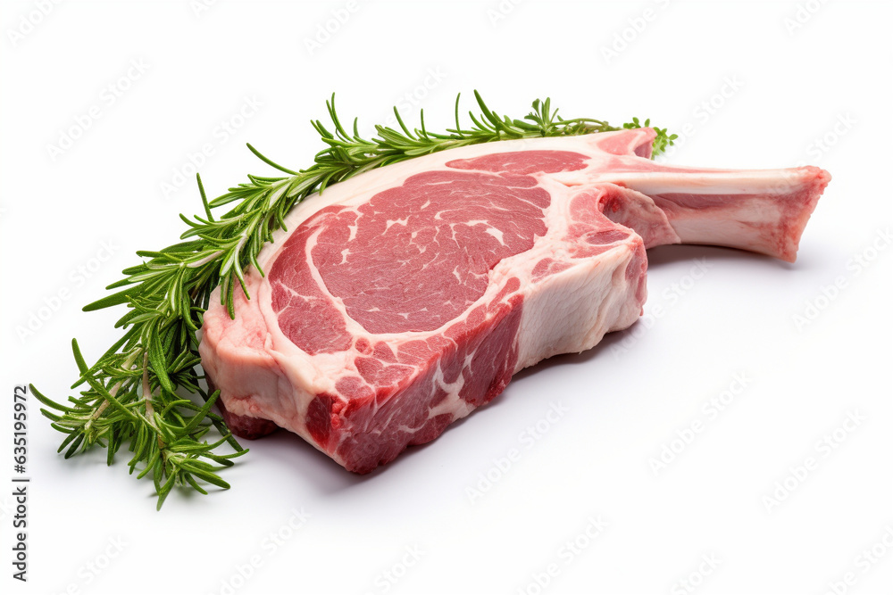 Part of lamb neck, meat, isolated on white background with spices. OR generated.