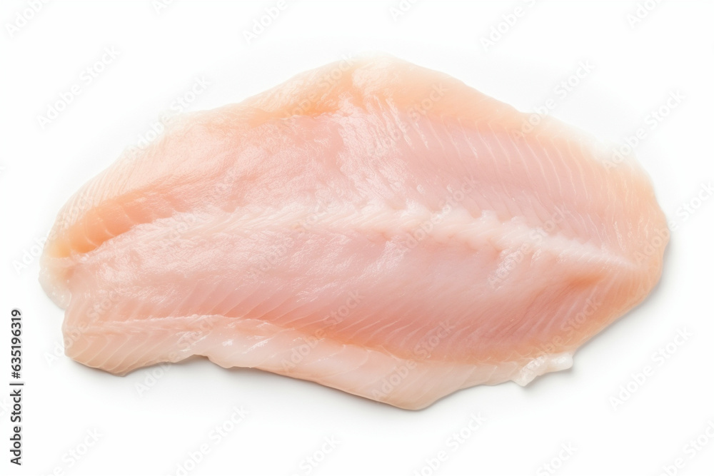 Fillet of cod or other white fish on a white background. AI generated. Fillet of cod or other white fish on a white background. AI generated.