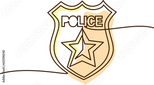 Police gold shield badge. Continuous one line drawing