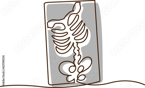 Chest x-ray icon. A simple line drawing of the bones of the thorax on an X-ray. Isolated vector on white background.