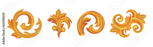 Decorative Gold Monogram and Swirls with Floral Element Vector Set