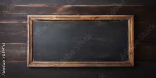 Blank school blackboard on wood old wall. Generative AI