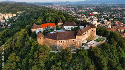 drone photo Ljubljana castle, Ljubljanski grad Ljubljana Slovenia europe 