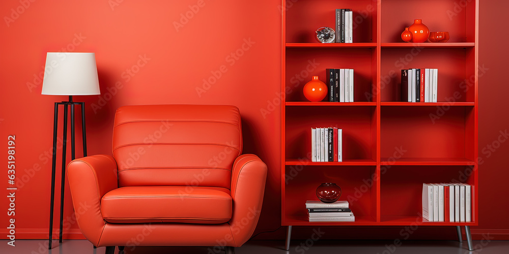 Fototapeta premium modern living room with red furniture