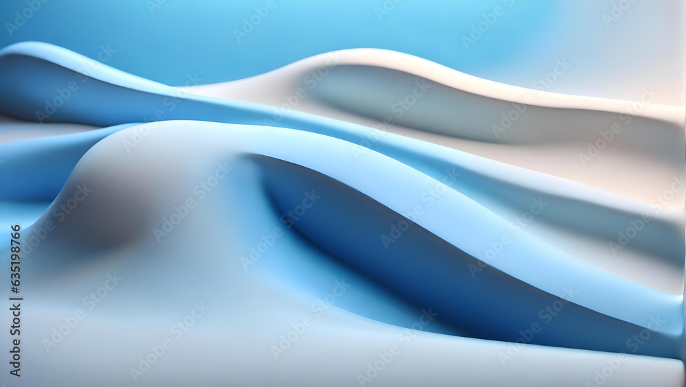 Fototapeta premium blue and cream liquid silk waves and shapes background, luxurious satin fabric wallpaper, 3D render beauty banner