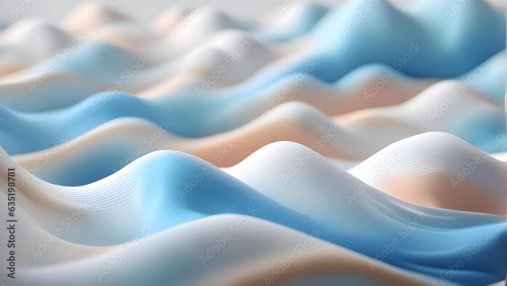Obraz premium blue liquid silk waves and shapes background, luxurious satin fabric wallpaper, 3D render beauty banner