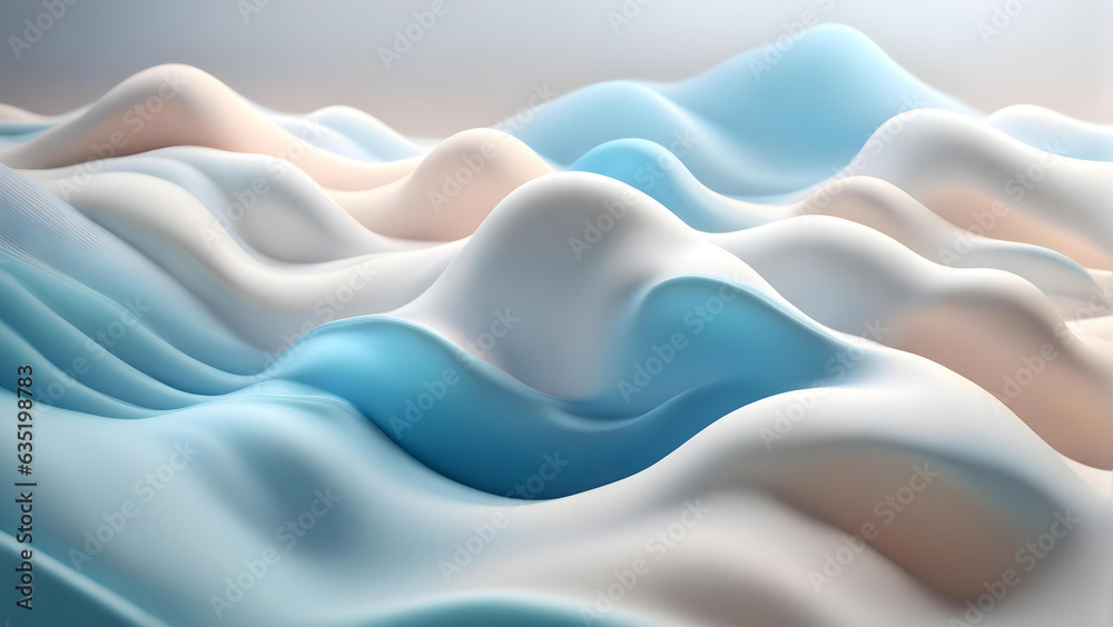 Obraz premium Blue and White Velvet Liquid Clay Curve Satin Waves 3D Render - Abstract Elegance in Motion