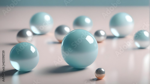 Shiny pearls background. Light blue and silver beads. Aqua sphere balls, 3D render round shapes background. Luxurious satin wallpaper, cosmetics, ingredients macro, closeup scene, mineral, hq