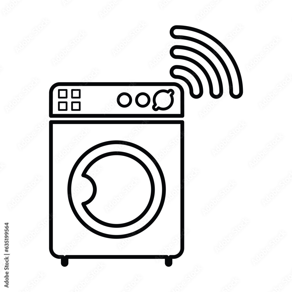 Smart Washing Machine Icon In Outline Style