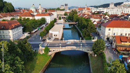 drone photo Dragon Bridge, Zmajski most Ljubljana Slovenia photo