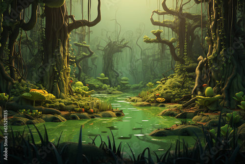 Canvas-taulu 3d rendering of a swamp