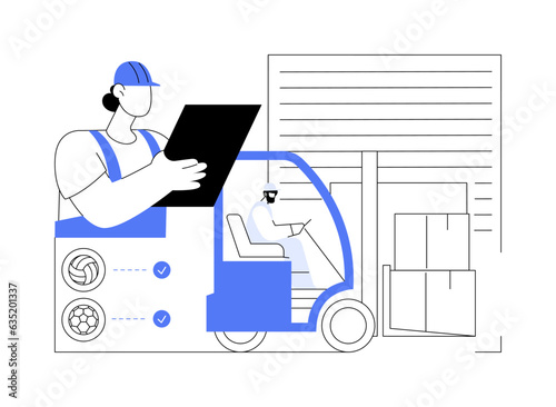 Unloading goods abstract concept vector illustration.