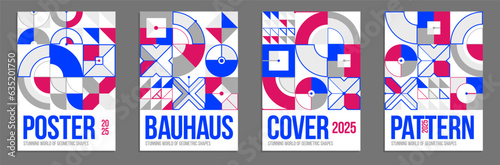 Abstract geometric posters and covers set, vector background pattern magazine or catalog templates, technic style geometric shapes composition.