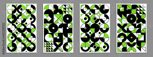 Abstract geometric posters and covers set, vector background pattern magazine or catalog templates, technic style geometric shapes composition.