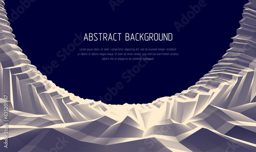 Abstract vector background with fantastic landscape terrain of cosmic planet, geometric 3d line art abstract background of skyline. Usable as template for layout with copy space for title and text.