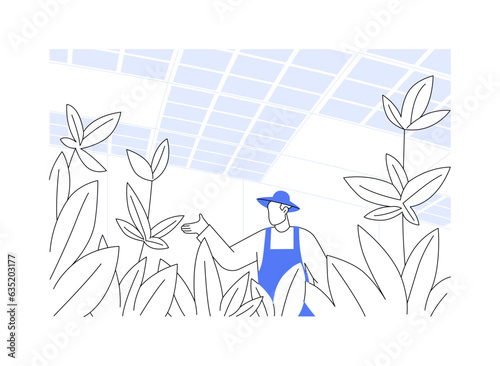 Solar-powered greenhouse abstract concept vector illustration.