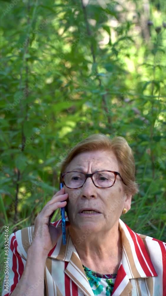 Senior woman talking on phone in the park. Senior woman talking on phone in the park.