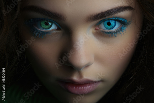 Close Up Of Woman With Heterochromia. Different Eye Color. Diversity, Femininity, Beauty, Science