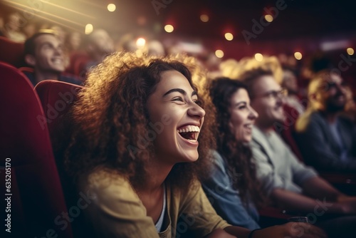 group of diverse female friends laughing while watching the show