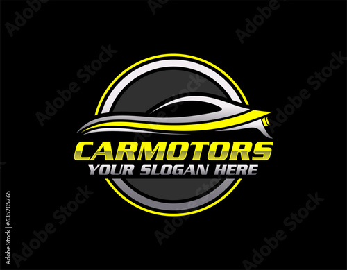 Auto style car logo design with concept sports vehicle icon silhouette on light grey background. Vector illustration.
