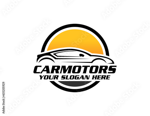 Race car symbol logo template, stylized vector silhouette