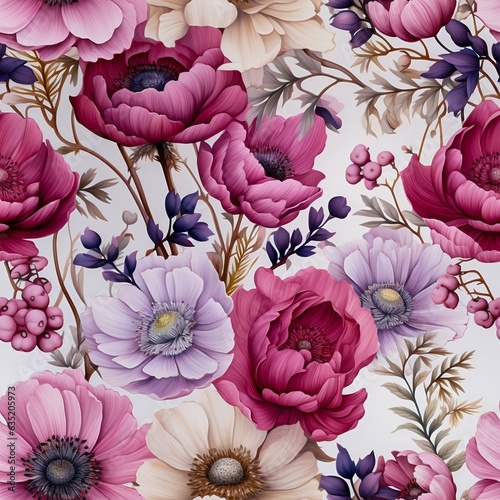 Beautiful full detailed hand painted watercolor flowers. Generative AI