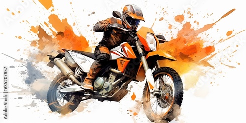AI Generated. AI Generative. Enduro moto cross offroad motorbike motorcycle dirty road outdoor watercolor paint draw art. Can be used for sport motivation promotion