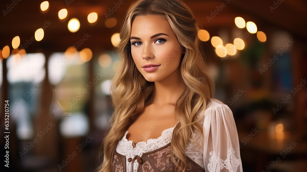 Beautiful german girl dressed for October fest smiling