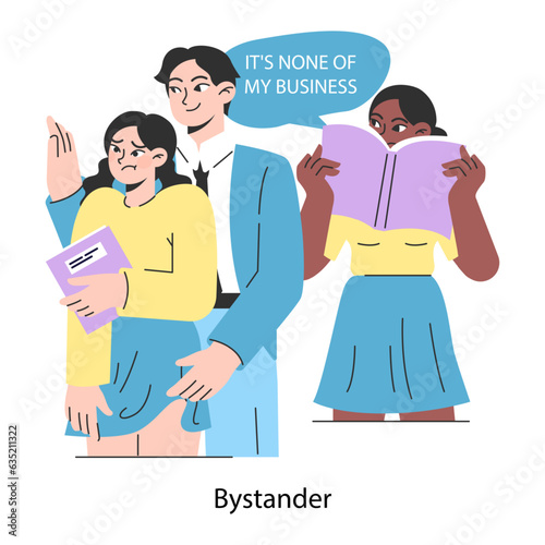 School bullying. Bystander ignored a victim being bullied and harassed