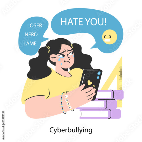 School bullying. Upset victim being bullied and shamed by others on the internet.