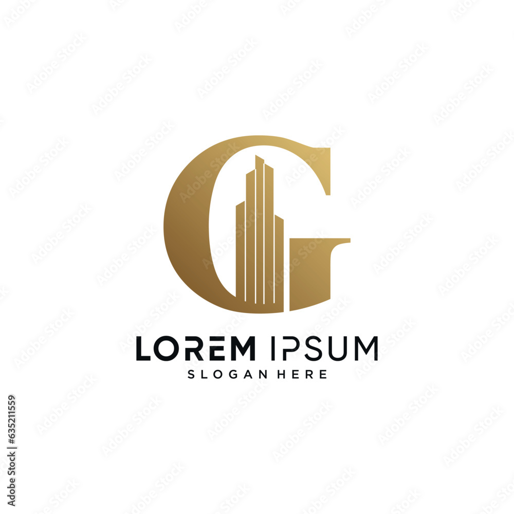 Obraz premium Letter G and building logo design vector illustration with creative concept