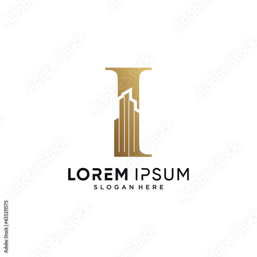 Letter I and building logo design vector illustration with creative concept