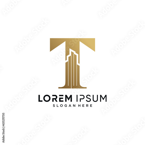 Letter T and building logo design vector illustration with creative concept