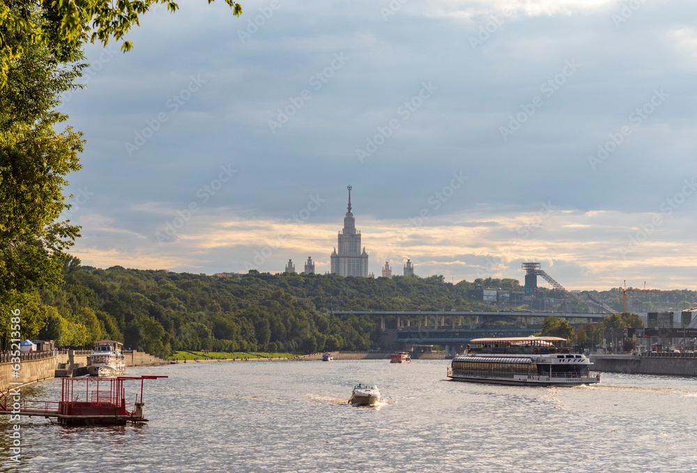Moscow, Russia - 07.31.2023 - Shot of the Moscow river. City