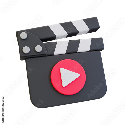 3d minimal video recording. social media video platform. clapboard with video play icon. 3d illustration. photo