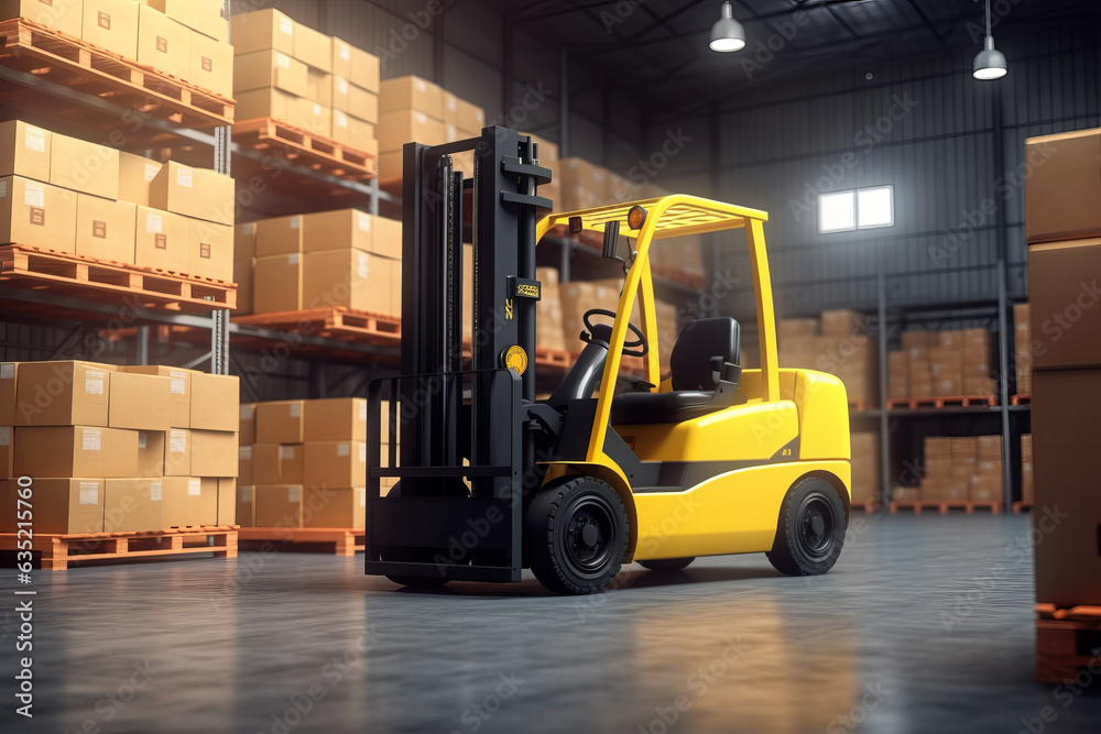 3D rendering of delivery, forklift, machine, truck, warehouse, lift, industry, equipment.generative ai