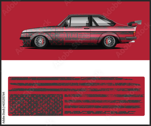 Car wrap decal graphic design. Abstract stripe racing background designs for wrap cargo van