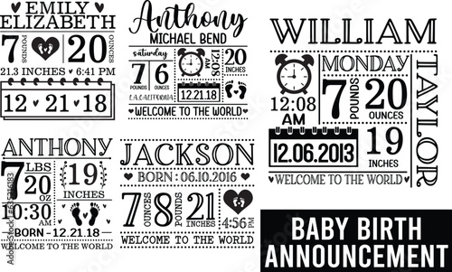 Baby Birth Announcement SVG bundle