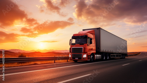 truck on road in sunset time