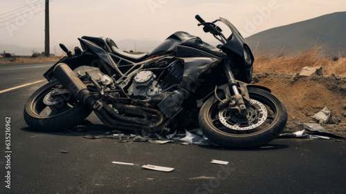 Photo of a motorcycle damaged after an accident on the highway © JKLoma