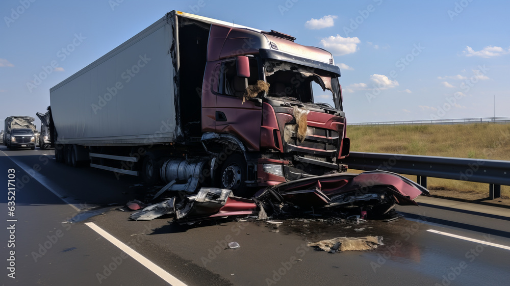 Photo of the damaged truck after an accident on the highway