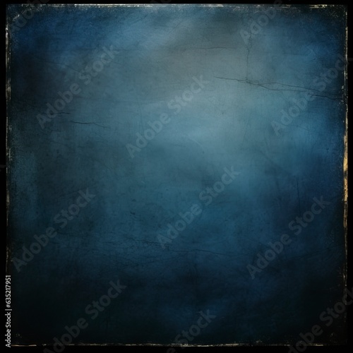 abstract blue vintage grungy background or dark paper with bright center spotlight and subtle vignette border frame. AI generative.