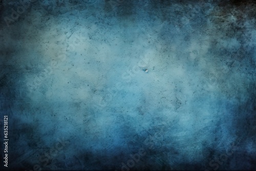 abstract blue vintage grungy background or dark paper with bright center spotlight and subtle vignette border frame. AI generative. © W&S Stock