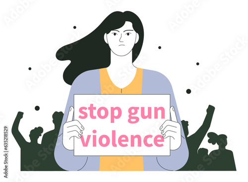 Protest. People on demonstration against gun violence. Angry character
