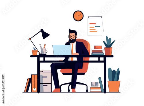 Man working on laptop illustration Manually Created 